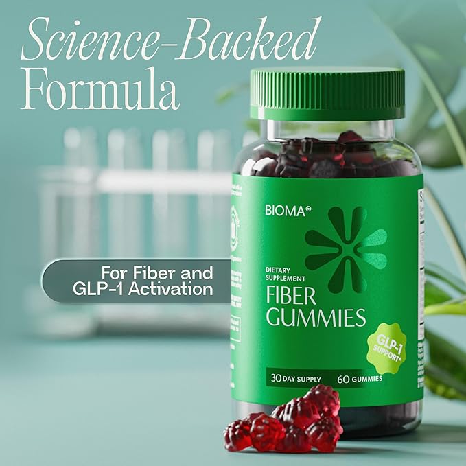 Fiber Gummies for Women - Natural GLP-1 Support with Kiwi Pomegranate &amp Ginger - Sugar Free Digestive Health Supplement Prebiotic FOS Fiber - Vegan &amp Gluten Free (60 Gummies - 30 Day Supply)