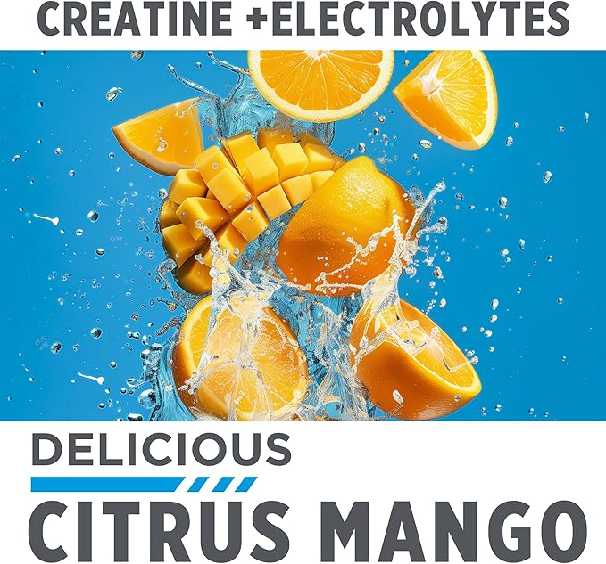 CON-CRET Creatine HCl + Hydration | Electrolyte Powder Tub | Citrus Mango | Sugar Free Electrolytes | Rehydration Formula w Potassium Sodium Zinc Magnesium to Hydrate &amp Recover (40 serv)