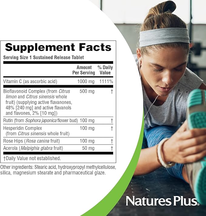 NaturesPlus Super C Complex Sustained Release - 180 Tablets - 1000mg Vitamin C + 500mg Bioflavonoids - Vegetarian Gluten Free - 180 Servings