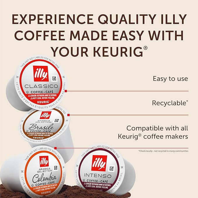illy Coffee K Cup Pods for Keurig Machines Classico Intenso Brasile &amp Colombia Single Origin Medium Roasts 100% Arabica Premium Italian Coffee 10 Count 6 Variety Pack