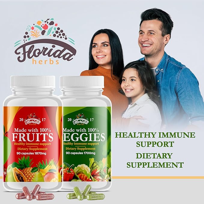 Fruits and Vegetables Supplement - 90 Fruit and 90 Veggie Capsules - Nature Vitamins Balance of Fruits and Veggies Supports Energy Balance Soy Free Vegan Capsules - 90 Count (Pack of 2)