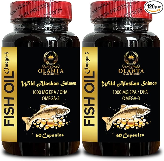 Wild Alaskan Fish Oil - Excellent Source of Omega-3 Fatty Acids EPA and DHA Omega 3 Fish Oil Supplements Triple Strength Wild Alaskan Omega-3-2 Bottles 120 Softgels