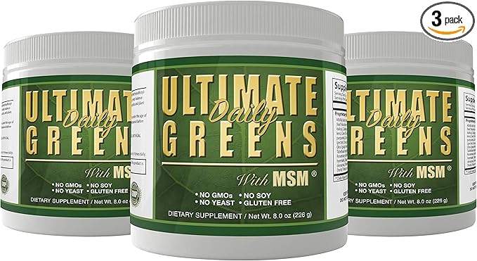Daily Health Ultimate Greens Powder Immune Support Vegan Friendly Vegetable Alkalize Drink NO GMO Gluten Soy Free 8oz 3 Pack