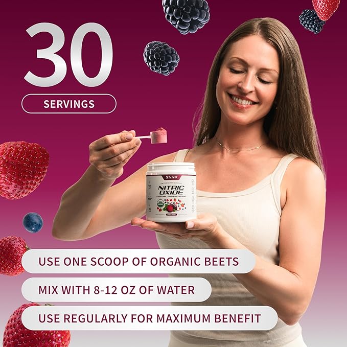 Snap Supplements Organic Beet Root Powder Nitric Oxide Supplement for Men &amp Women Red Spinach &amp Pomegranate Supports Healthy Energy &amp Blood Pressure Already in Normal Range 30 Servings