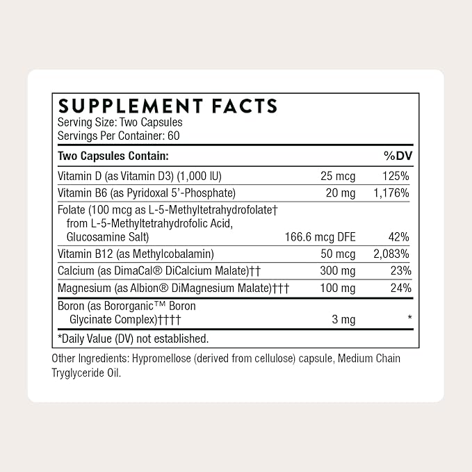 THORNE - Advanced Bone Support - Bone Health Supplement for Women &amp Men with Calcium Magnesium Vitamin D B Vitamins Folate &amp Boron* - Gluten Dairy &amp Soy-Free - 120 Capsules