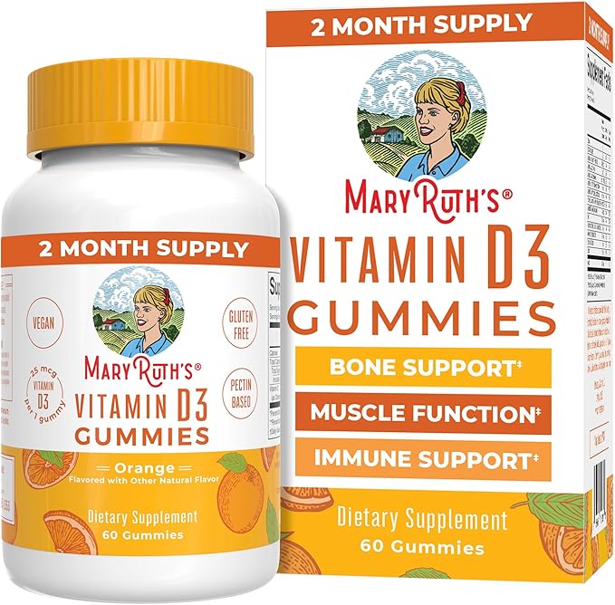 MARYRUTH'S Vitamin D3 Gummies | 2 Month Supply | Adults &amp Kids Vitamin D Gummy | Immune Support Supplement | VIT D3 1000IU for Bone Health&ampMuscle Function | Vegan | Non-GMO | Gluten Free | 60