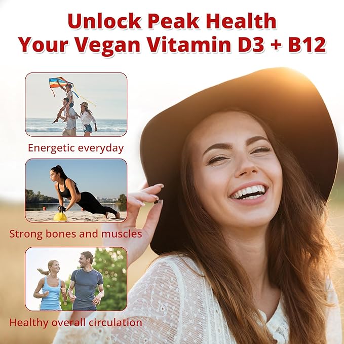 NEVISS Vegan Vitamin D3 + Vitamin B12 Gummies High Potency D3 5000IU &amp 1000 mcg Methylated B12 Vitamin D3 and B12 for Adults Support Bone Health Immune &amp Energy Supplement 60 Count