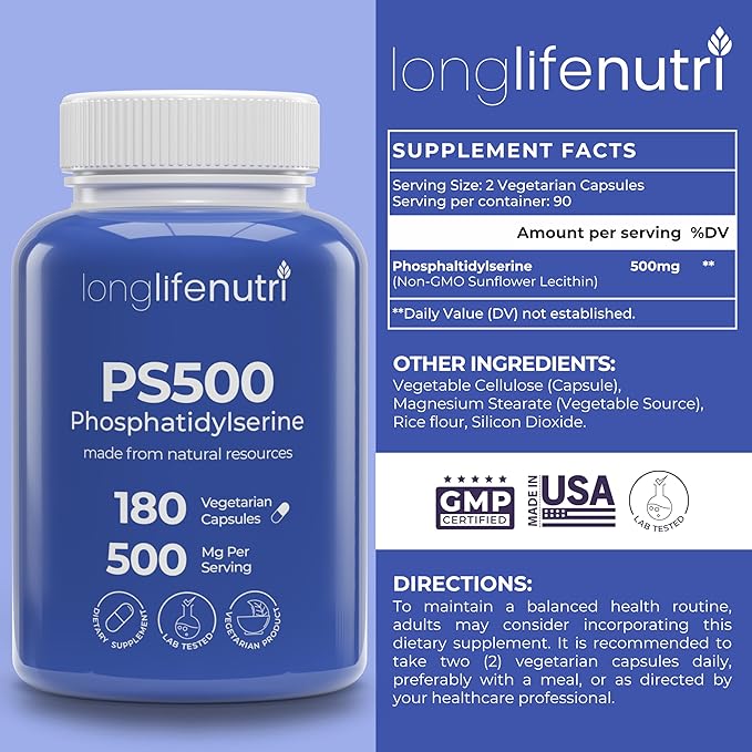 LongLifeNutri Uridine Monophosphate 300 mg &amp Phosphatidylserine 500 mg Bundle – 120 + 180 Veg Caps 4 &amp 3 Month Supplies Nucleotide &amp Phospholipid Support Non-GMO GMP Certified Made in