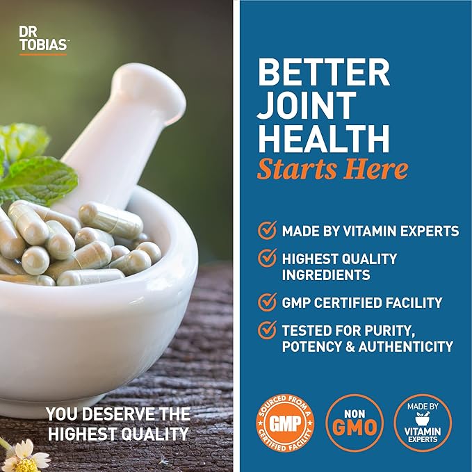 Dr. Tobias Joint Support Supplement with Glucosamine Chondroitin MSM Supports Connective Tissue Function &amp Flexibility Extra Strength Joint Supplements for Men &amp Women 240 Capsules