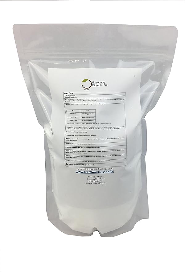 Greenway Biotech Inc. Magnesium Chloride USP Supplement 100% Edible Cloruro de Magnesio Comestible Powder (Pharmaceutical Grade)- (4 Pounds)