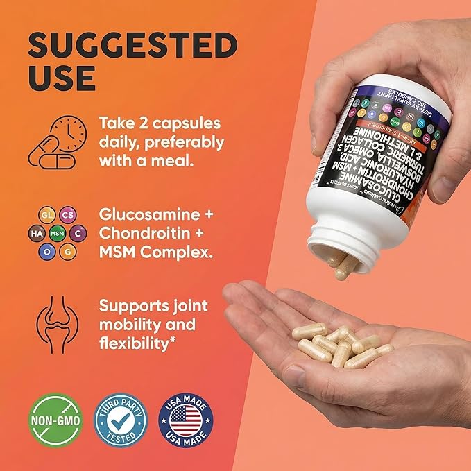 Clean Nutraceuticals Glucosamine 1500mg Chondroitin 1200mg MSM with Turmeric Curcumin Collagen Hyaluronic Acid Omega 3 – Joint Health Supplement for Men &amp Women – Joint Complex – 120 Count
