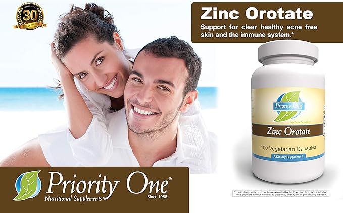 Priority One Vitamins Zinc Orotate 100 Vegetarian Capsules – Highly absorbable bioavailable Form of zinc – Support for a Healthy Immune System.*