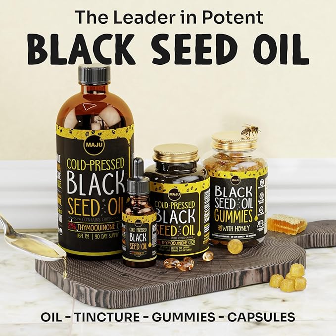 Maju Superfoods Black Seed Oil - 3 Times TQ Cold-Pressed Travel Size 100% Turkish Black Cumin Seed Oil Liquid Pure Blackseed Glass Bottle 2 Oz