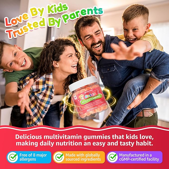 Kids Multivitamin Gummies + Omega 3(DHA/EPA) Methylated Multivitamin for Kids + Iron Choline Probiotic Vitamins A C D3 K2 E Methylfolate B6 B12 for Growth Immune Bone Brain No Sugar 60 Cts