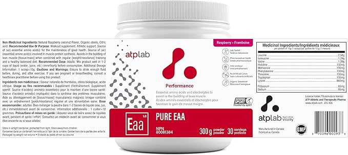 ATP LAB Pure EAA Powder 300g - Raspberry Flavor - Complete 11 EAAs Blend - L-Lysine &amp L-Methionine Supplement - Essential Amino Acids with Electrolytes for Active Living and Post-Exercise Support