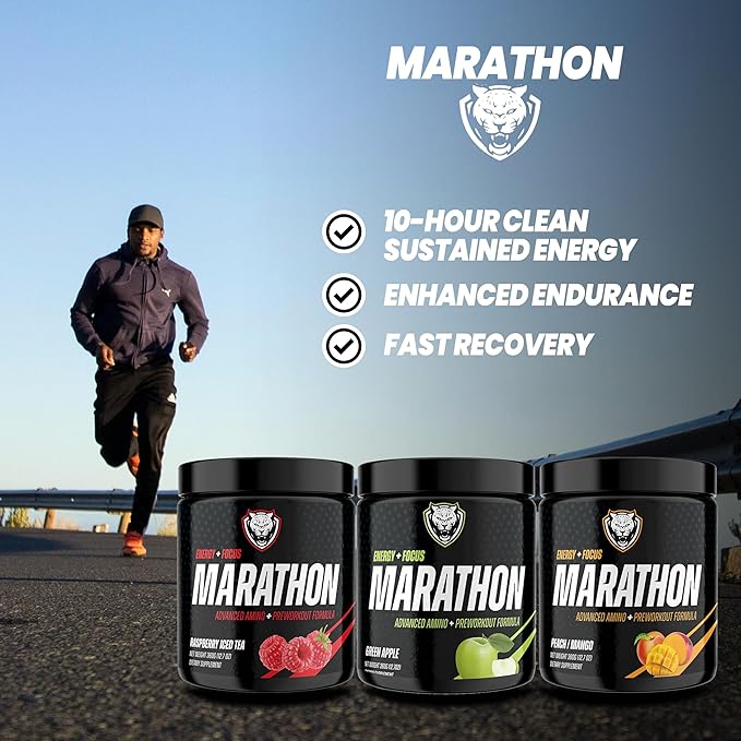6AM Run Marathon | Running Supplements for Endurance &amp Stamina | Amino Energy with BCAAs for a Clean Pre Running Fuel | No Jitters | Marathon Essentials | Green Apple | 30 Servings