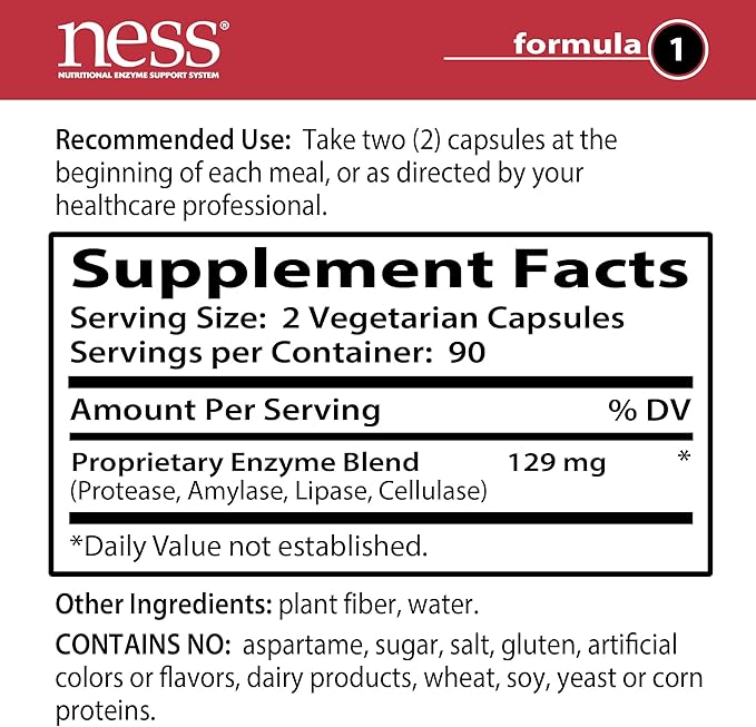 Ness® Protein Digest | Multi-Enzyme Supplement | Supports Protein &amp Nutrient Digestion | Protease Amylase Lipase &amp Cellulase | 180 Vegetarian Capsules