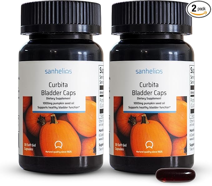Sanhelios Curbita Bladder Caps Pumpkin Seed Oil 1000mg - Healthy Bladder Function Support Supplement for Men &amp Women - Non-GMO Sugar-Free Preservative-Free Gluten-Free - 60 Capsules - 2 Pack