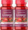 Puritan's Pride Premium Lycopene 40mg Dietary Supplement for Prostate Antioxidant Heart Health and Overall Health Support 2 Month Supply 60 Rapid Release Softgels 2 Pack