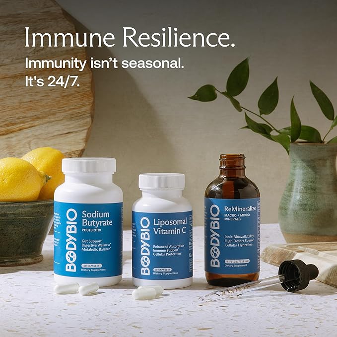 BodyBio Liposomal Vitamin C - Powerful Antioxidant for Immune Support and Cellular Health 1000 mg Pure Ascorbic Acid with Maximum Absorption