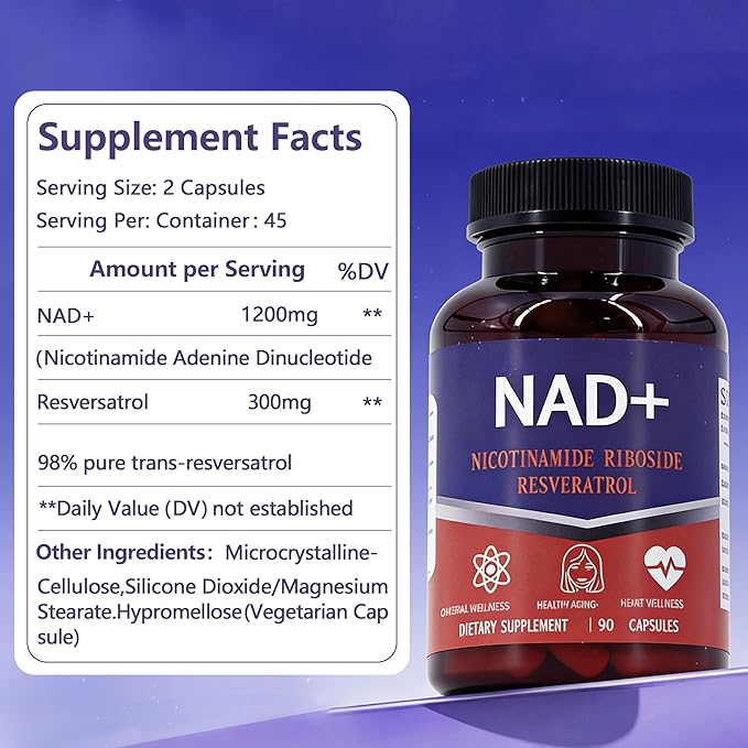 NAD Supplement 1500mg - Liposomal NAD+ Supplement with Resveratrol NAD Plus Boosting - Support Cellular Health Stamina &amp Healthy Aging - Ultra Strength Capsules
