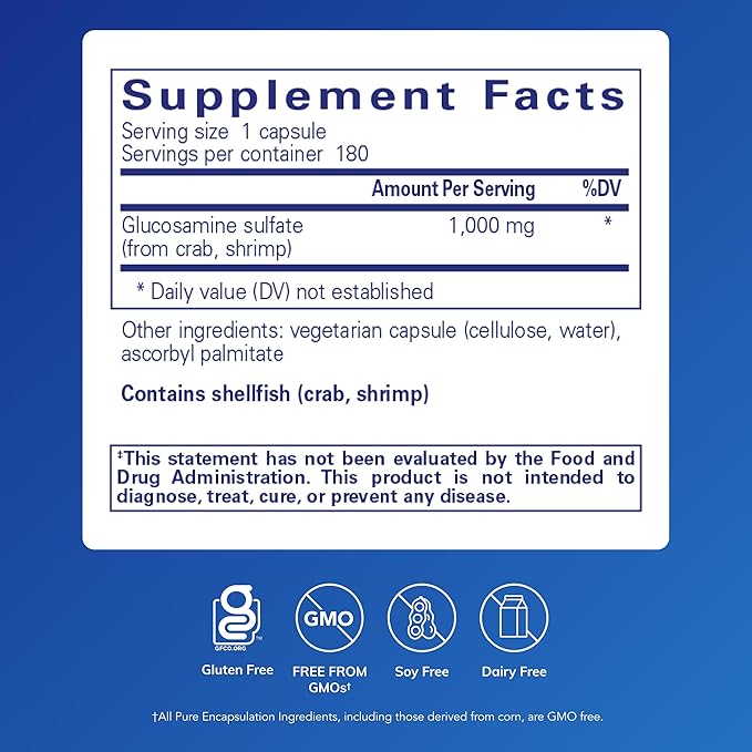 Pure Encapsulations Glucosamine Sulfate 1000 mg | Supplement for Joint Support and Mobility Cartilage Health and Connective Tissue* | 180 Capsules
