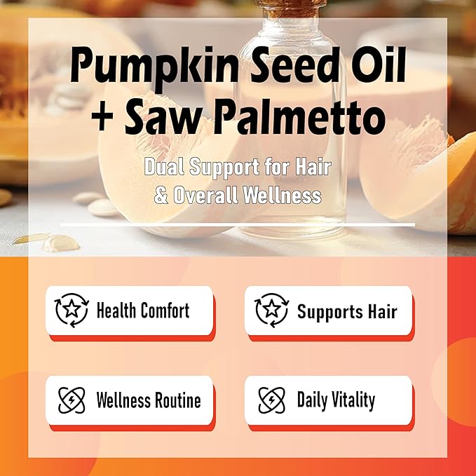 BELANO Pumpkin Seed Oil with Saw Palmetto Capsules Pumpkin Seed Oil for Hair Growth Improve Hair Loss Cold Pressed Promote Hair Growth Maintain Body Balance 60 Softgels