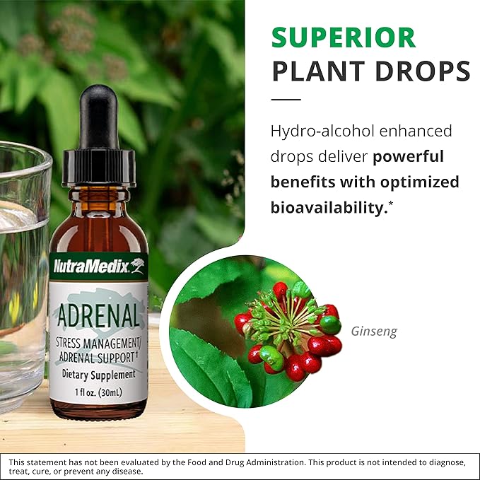 NutraMedix Adrenal Fatigue Supplement - Astragalus Schisandra Rhodiola and Ginseng Extract for Energy Support Stamina and Stress - Vegan Adaptogen Blend (1oz / 30ml)