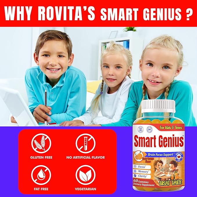 Smart Genius Omega 3 for Kids Focus and Attention Supplements Kids Vitamin Gummies Focus Supplement for Kids Brain Support Teen Vitamin- 60 Gummy