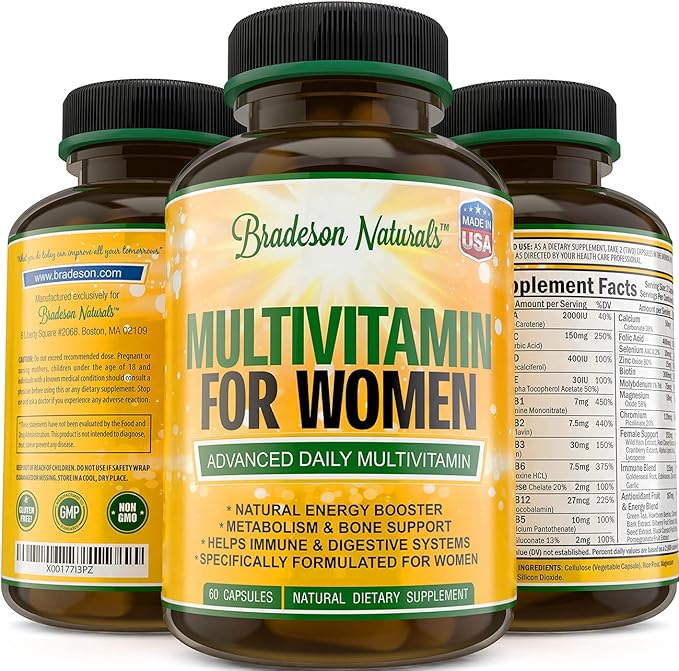 Women's Multivitamin Supplement. Vitamins A C D E &amp Vitamin B Complex. Immune &amp Female Support + Antioxidant &amp Natural Energizers. Non-GMO Gluten Free Made in the USA60 Caps