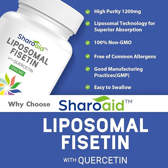 Liposomal Fisetin with Quercetin Supplements 1200 mg per ServingHigh Absorption Polyphenols Antioxidants for WomenMenNon-GMOGluten-Free2 Bottle-120 Softgels