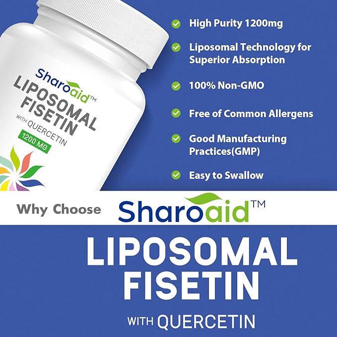 Liposomal Fisetin with Quercetin Supplements 1200 mg per ServingHigh Absorption Polyphenols Antioxidants for WomenMenNon-GMOGluten-Free1 Bottle-60 Softgels
