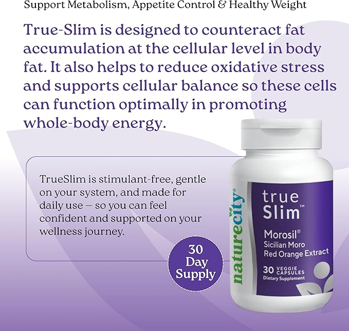 NatureCity True-Slim Morosil Weight Management Capsules | 400mg Sicilian Blood Orange Extract | Supports Reduction of Belly Fat &amp Waist Size | 60 Veggie Capsules | Non-GMO Gluten-Free | Made in U