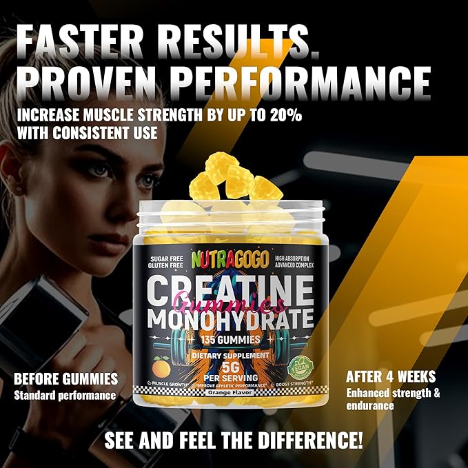 NSF Certified Creatine Gummy - Creatine Monohydrate Gummies for Men &amp Women-5g of Creatine Monohydrate per Serving - Sugar FreeVegan Organe Electrolyte Chews 135 Count