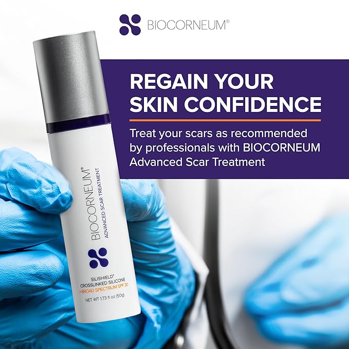 Biocorneum Advanced Scar Treatment – Silicone Scar Gel with Silishield® &amp SPF 30 20g – Scar Cream for Surgical Scars C-Section &amp Acne – Fast Drying Water Resistant Scar Removal Gel - for Chi