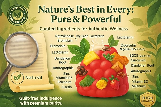Spike Protein Detox Gummies - Nattokinase Bromelain Quercetin EGCG Curcumin Dandelion Root Andrographis Zinc Vitamin D3 Selenium Fisetin Proteolytic Enzyme for Fibrinolytic Foreign Protein Cleanse