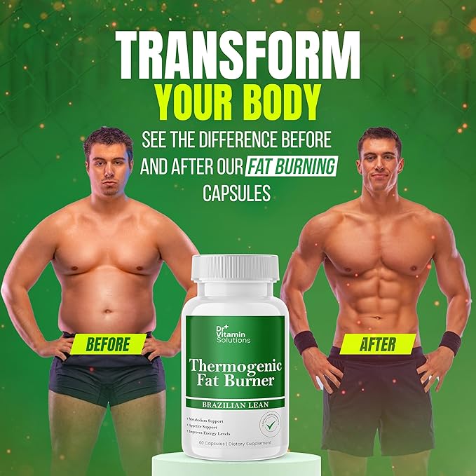 DR VITAMIN SOLUTIONS Thermogenic Fat Burner Brazilian Lean 60 Capsules and Dr. Vitamin Testo Boost Supplement for Men 30 Capsules