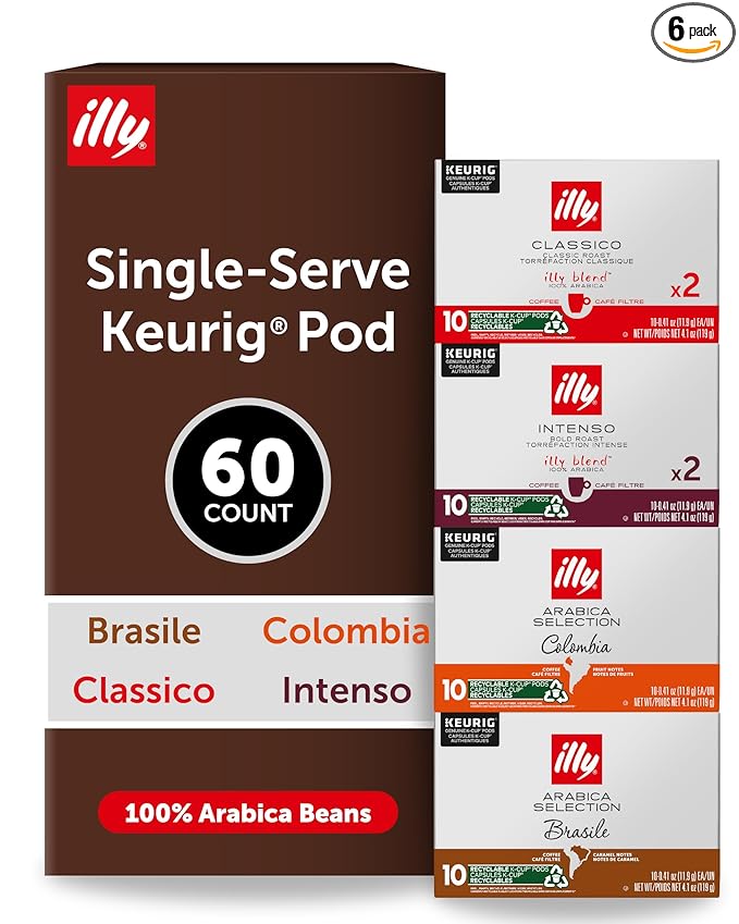 illy Coffee K Cup Pods for Keurig Machines Classico Intenso Brasile &amp Colombia Single Origin Medium Roasts 100% Arabica Premium Italian Coffee 10 Count 6 Variety Pack