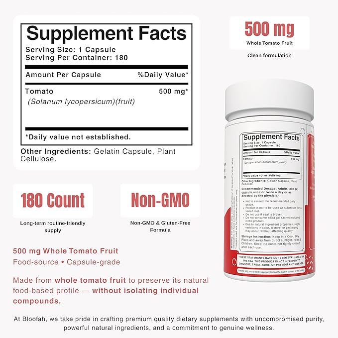 Lycopene Supplement Capsules 500mg – Tomato Fruit Powder with Natural Lycopene for Antioxidant &amp Daily Wellness Support | Gluten Free Non-GMO Lycopene Supplements for Men