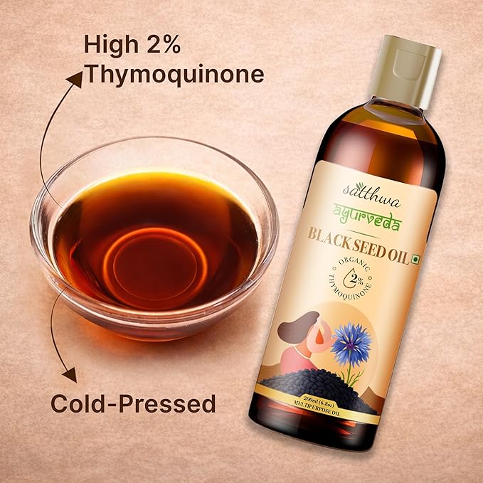 Satthwa Organic Black Seed Oil – Edible High TQ - Lab Tested Cold Pressed Nigella Sativa – For Hair Growth Immunity &amp Skin – 6.8 fl oz