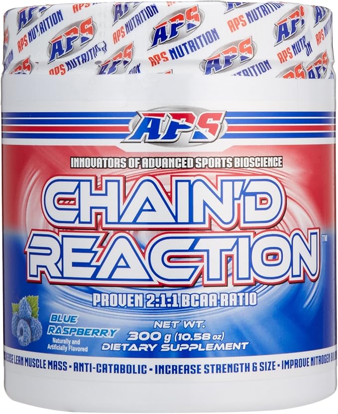 Chain'd Reaction - The Ultimate BCAA Amino Acid Recovery Aid for Muscle Growth Blue Raspberry 300 Gram