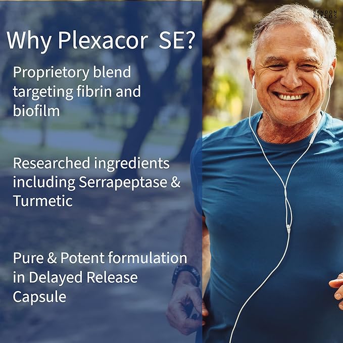 New Plexacor Multi-Enzymes Fibrin Defense 6-in-1 SuperEnzyme Blend with Rutin Serrapeptase &amp Superior Turmeric for Healthy Immune Support - 120 Count