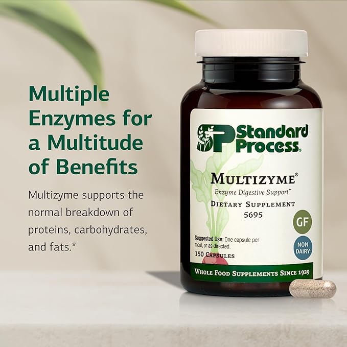 Standard Process Multizyme - Pancreatic Enzyme Supplement to Support the Breakdown of Proteins Carbohydrates &amp Fats - Digestive Support - Gluten-Free Non-Dairy &amp Non-Soy - 150 Capsules