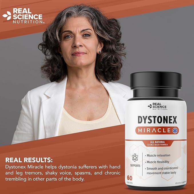 Real Science Dystonex - Dystonia Support Supplement for Tremors Muscle Contractions &amp Spasms – Muscle Relaxer Pills with Vinitrox &amp GABA for Nerve Support &amp Blood Circulation – Made in US