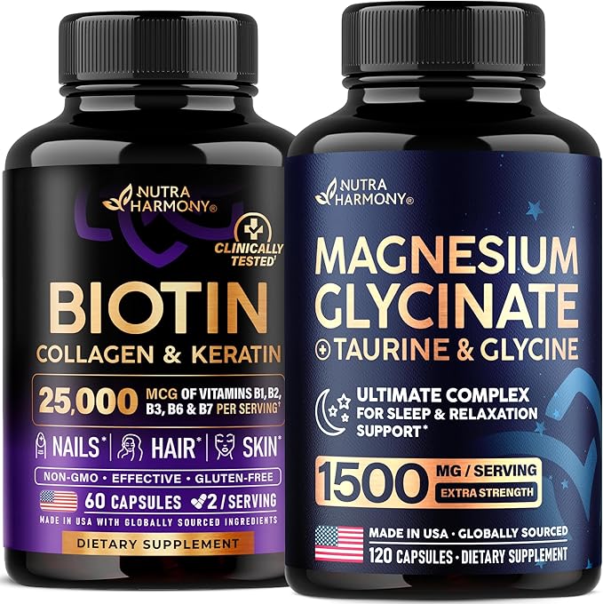 NUTRAHARMONY Biotin Collagen Keratin &amp Magnesium Glycinate with Glycine Capsules
