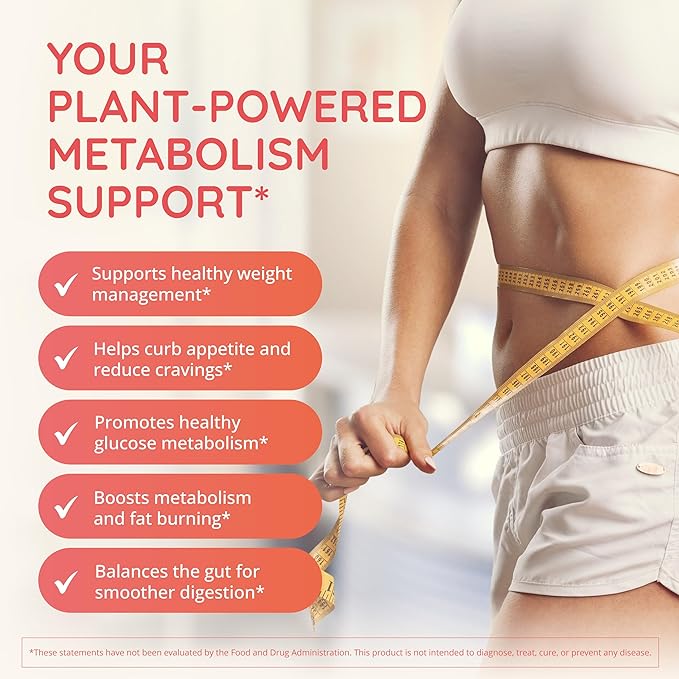 Happy Healthy Hippie GLP-1 Supplement (Metabolaid™ + Chromium) + Appetite Suppressant for Women | Metabolism Booster (AMPK) for Weight | Belly Fat Burner | Hunger &amp Cravings Control - 30 Vegan Cap