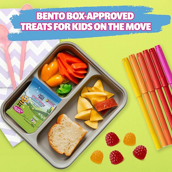 Kids Daily Multivitamin - Healthy Snacks For Kids – No Sugar No Dyes Monk Fruit Sweetened Vegan Gluten-Free- 100% Daily Value of Vitamins C D3 Zinc – 30 Travel Lunch Packs of Sugar Free Gummies