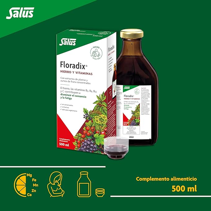 Flora Floradix Iron + Herbs Natural Liquid Iron Supplement 17 fl Ounce (500 ML)