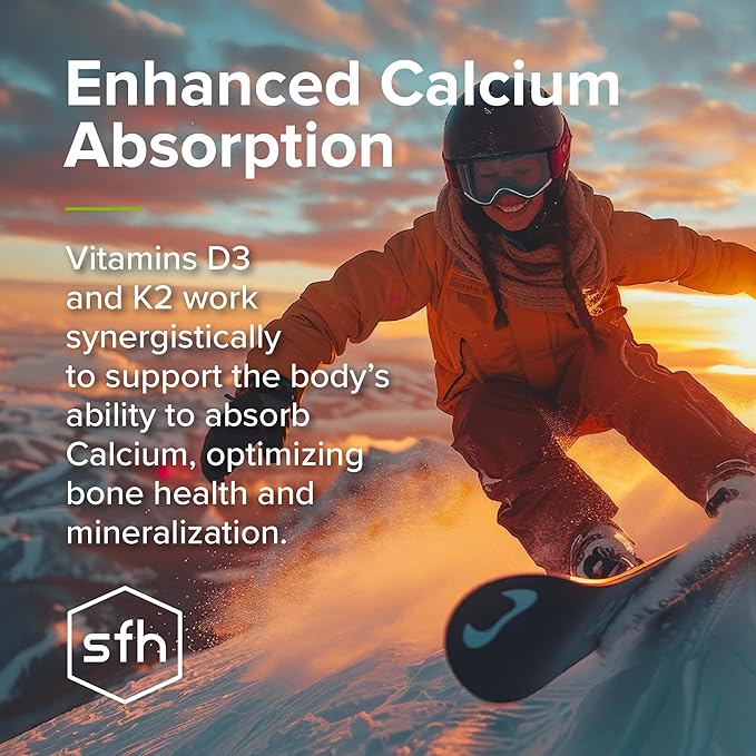 SFH Vitamin K2 D3 with Calcium | K2 MK7 + Vitamin D3 Supplement for Bone &amp Heart Support | with BioPerine for Absorption | Non-GMO | 60 Capsules