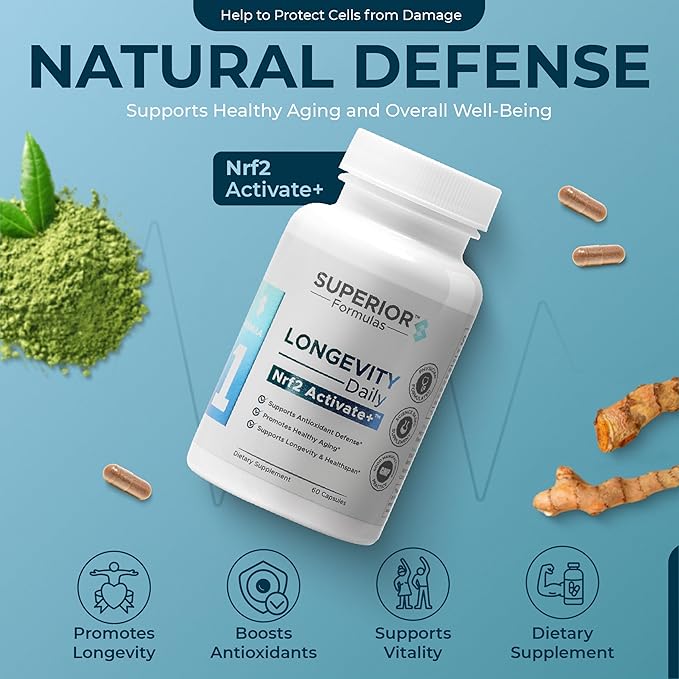 Superior Formulas Nrf2 Activator Supplement – Antioxidant Support for Cellular Health Healthspan and Longevity – Helps Reduce Oxidative Stress – 60 Capsules – Made in USA Non-GMO